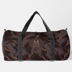 Chocolate Brown & Rose Gold Abstract Wave Pattern Duffle Bag