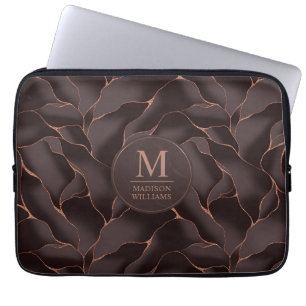 Chocolate Brown & Rose Gold Abstract Wave Pattern Laptop Sleeve