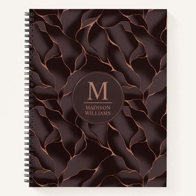 Chocolate Brown & Rose Gold Abstract Wave Pattern Notebook (Front)