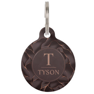 Chocolate Brown & Rose Gold Abstract Wave Pattern Pet Tag