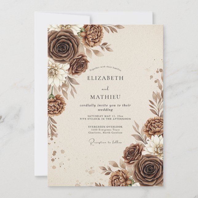 Chocolate Brown Rustic Autumnal Wedding Invitation (Front)