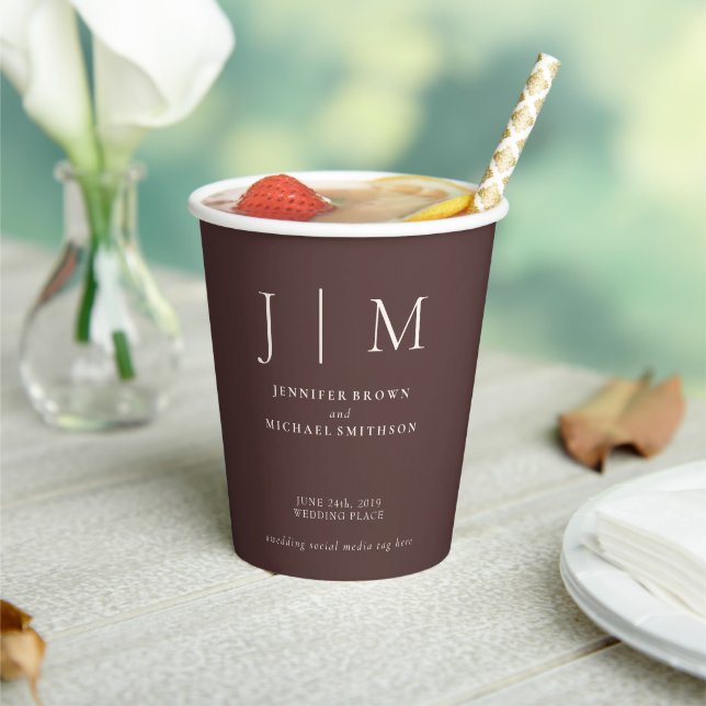 Chocolate Brown Simple Minimal Drink Wedding Paper Cups (Insitu)