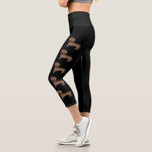 Chocolate Brown Smooth Hair Dachshund Cartoon Dogs Capri Leggings