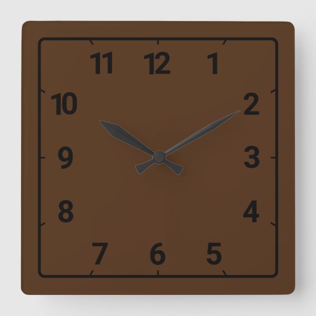 Chocolate brown square wall clock (Front)