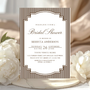 Chocolate Brown Striped Photo Bridal Shower Invitation
