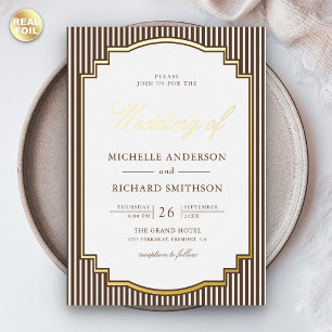 Chocolate Brown Striped Photo Wedding Gold