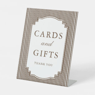 Chocolate Brown Striped Wedding Cards and Gifts Pedestal Sign