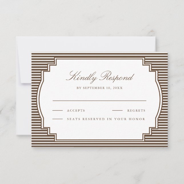 Chocolate Brown Striped Wedding RSVP Card (Front)