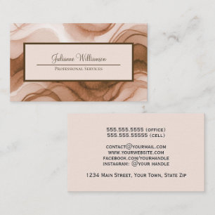 Chocolate Brown & Tan Wavy Watercolor Lines Business Card