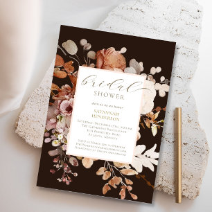 Chocolate Brown Terracotta Floral Bridal Shower Invitation
