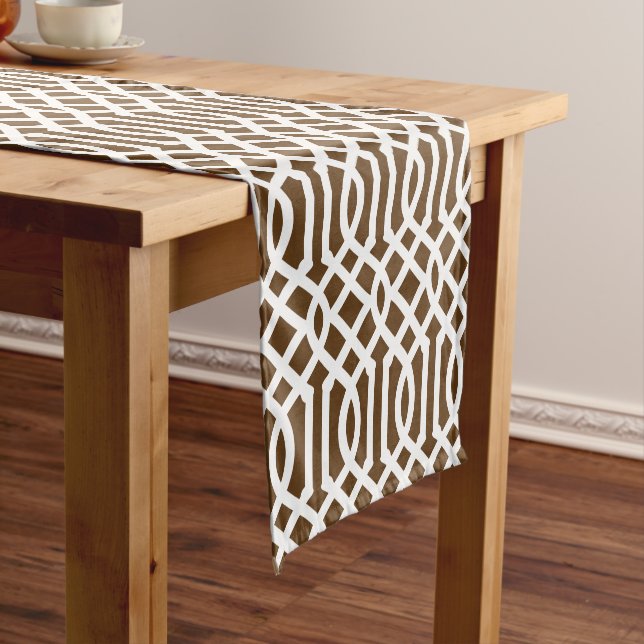 Chocolate Brown Trellis Short Table Runner (In Situ)