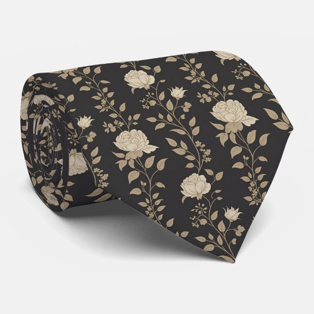 Chocolate Brown Vintage Rose Tie (Rolled)