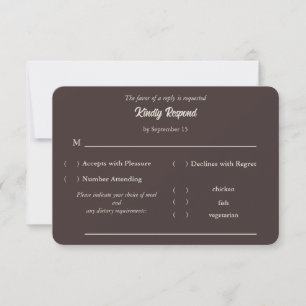Chocolate Brown Wedding RSVP Meal Options Card
