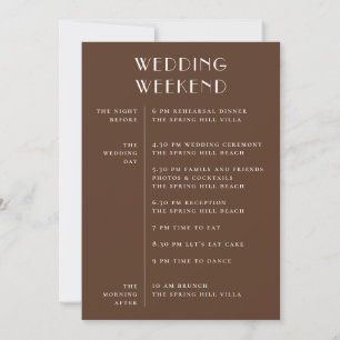 Chocolate Brown Wedding Weekend Itinerary Welcome Invitation