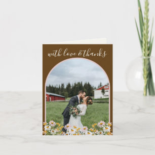Chocolate Brown Whimsical Wildflower Wedding Photo Thank You Card