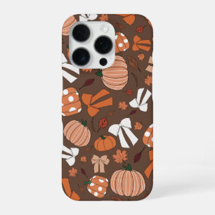 Chocolate Brown White and Orange Cute Pumpkin Bows iPhone 16 Pro Case
