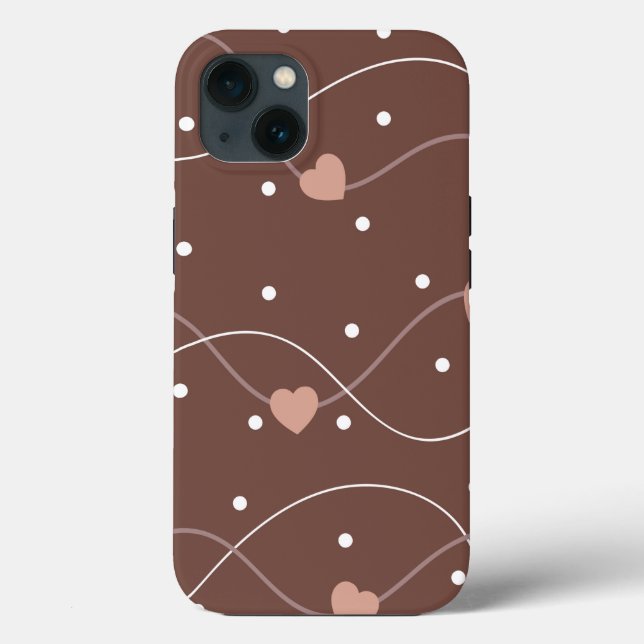 Chocolate Brown with Pink Hearts Pattern Case-Mate iPhone Case (Back)