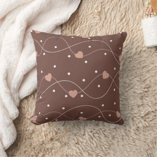 Chocolate Brown with Pink Hearts Pattern Cushion