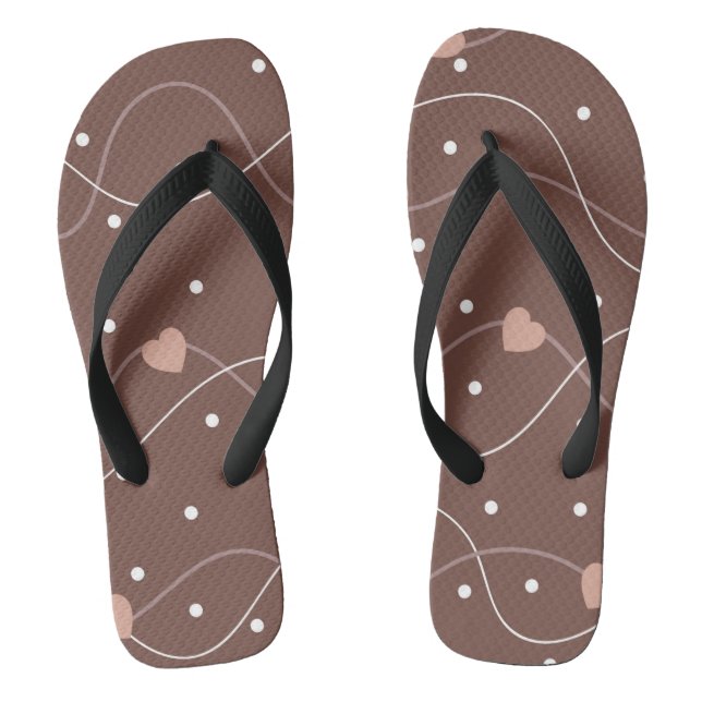 Chocolate Brown with Pink Hearts Pattern Jandals (Footbed)