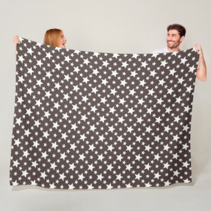 Chocolate Brown With White Stars Fleece Blanket