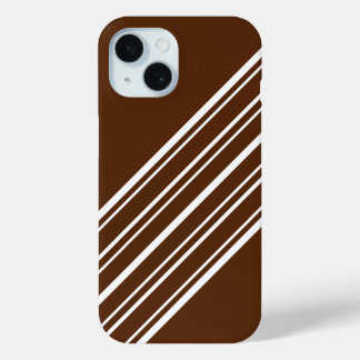 Chocolate Brown with White Stripes iPhone 15 Case