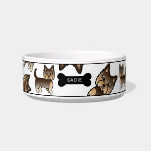 Chocolate Brown Yorkie Dogs Pattern & Name Bowl