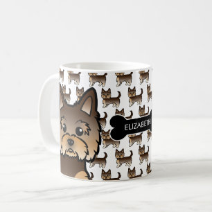 Chocolate Brown Yorkie With Dog Bone & Name Coffee Mug