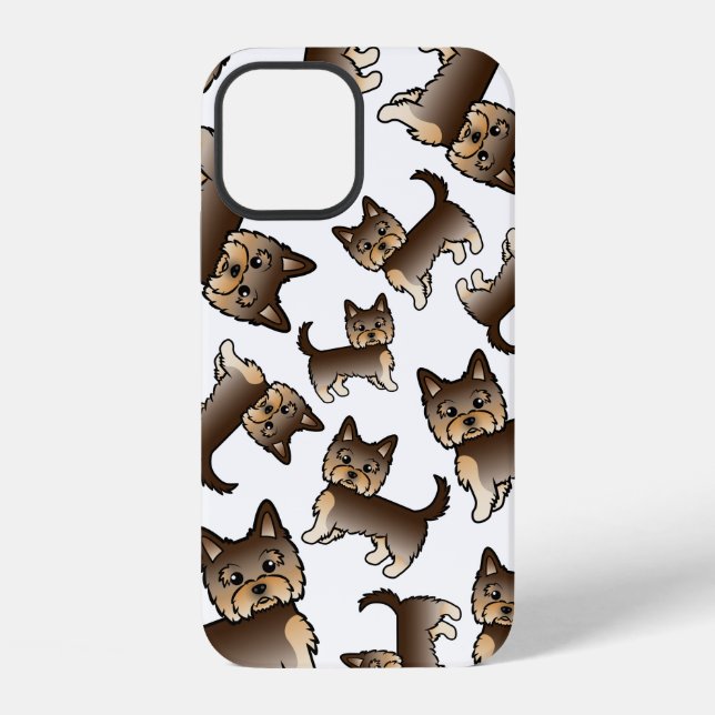 Chocolate Brown Yorkshire Terrier Dog Pattern iPhone Case (Back)