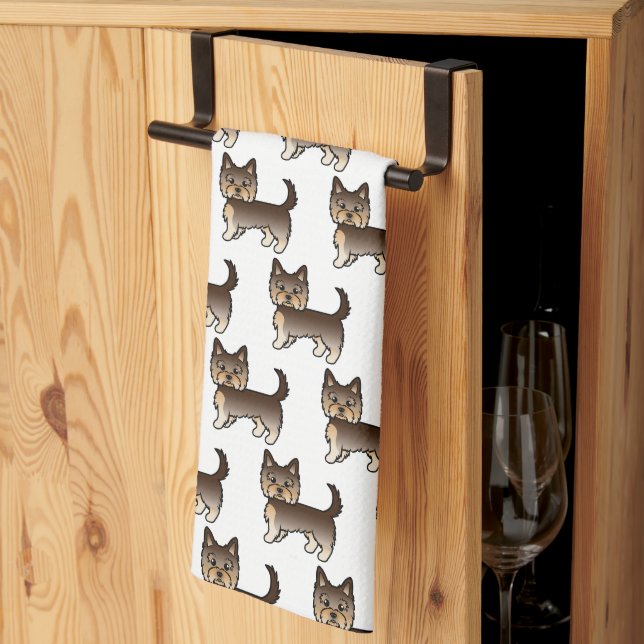 Chocolate Brown Yorkshire Terrier Dog Pattern Tea Towel (Thirds Fold)