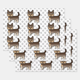 Chocolate Brown Yorkshire Terrier Dog Pattern Wrapping Paper Sheet