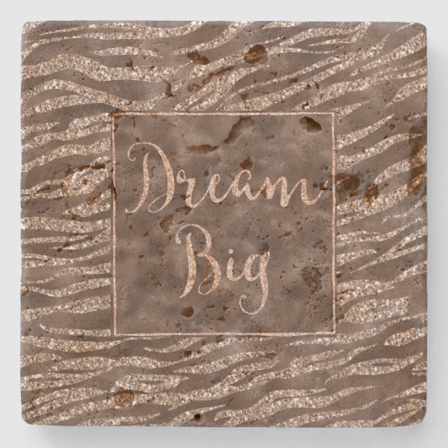 Chocolate Brown Zebra Glitter Dream Stone Coaster (Front)