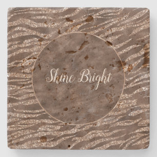 Chocolate Brown Zebra Glitter Peach Frame      Stone Coaster