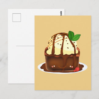 Chocolate Brownie With Vanilla Ice Cream Postcard
