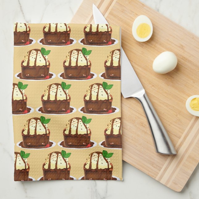 Chocolate Brownie With Vanilla Ice Cream Tea Towel (Quarter Fold)