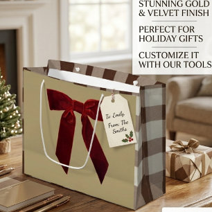 Chocolate Buffalo Plaid Large Christmas Gift Bag