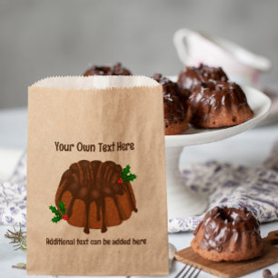 Chocolate Bundt Cake with Christmas Holly add text Favour Bags