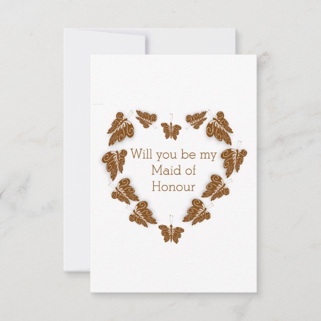 Chocolate Butterfly Design Maid Of Honour Request Invitation (Front)
