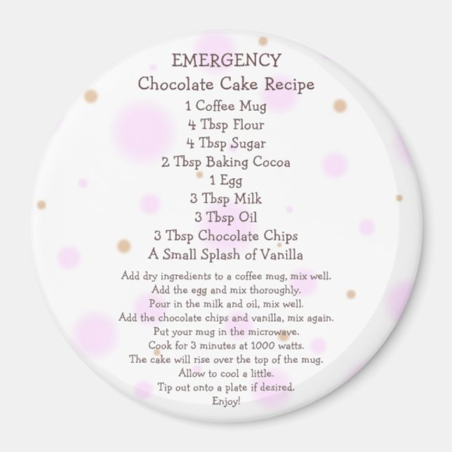 Chocolate Cake in a Mug Recipe Magnet (Front)
