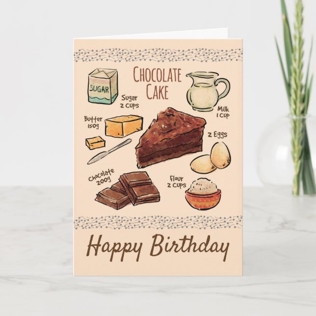 Chocolate Cake Recipe Birthday Card (Front)