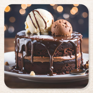 Chocolate Cake Square Paper Coaster