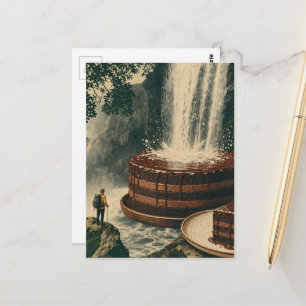 Chocolate Cake Waterfall Surreal Art Postcard