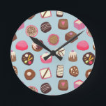 Chocolate Candy Confectionery Round Clock<br><div class="desc">Delicious chocolate and candy confectionery pattern full of sweet treats and temptations! This one has zero calories,  though.</div>