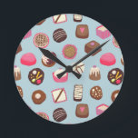 Chocolate Candy Confectionery Round Clock<br><div class="desc">Delicious chocolate and candy confectionery pattern full of sweet treats and temptations! This one has zero calories,  though.</div>