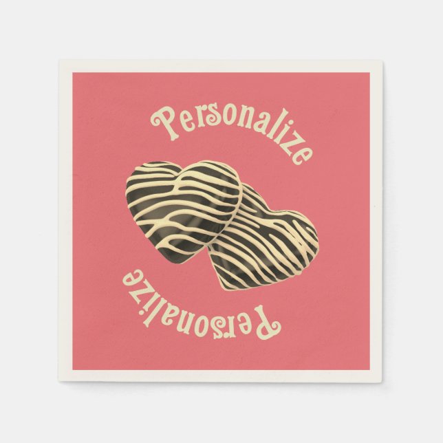 Chocolate candy heart coral pink cute love napkin (Front)