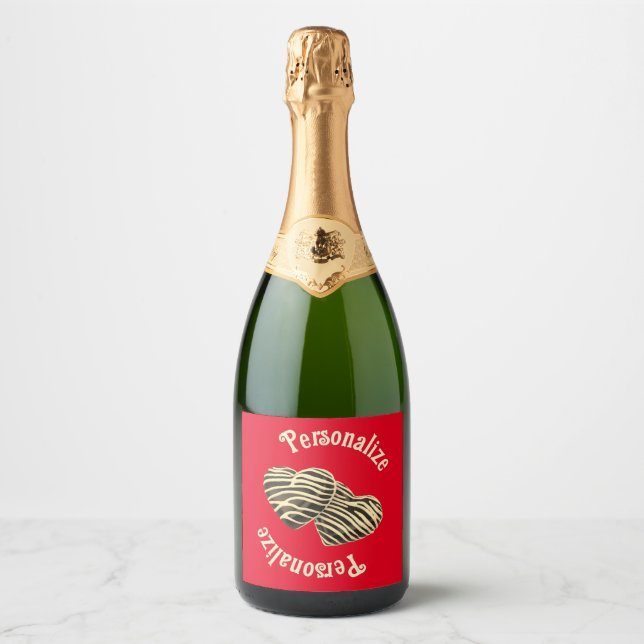 Chocolate candy heart red cute love sparkling wine label (Front)
