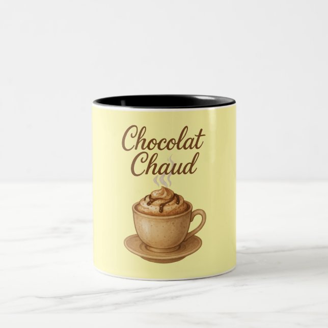 Chocolate Chaud Hot Chocolate Illustration Two-Tone Coffee Mug (Center)