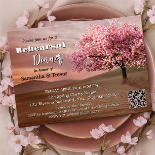 Chocolate Cherry Blossom Rehearsal Dinner Invitation