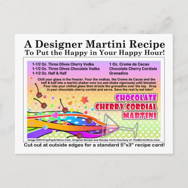 Chocolate Cherry Cordial Martini Recipe Postcard (Front)