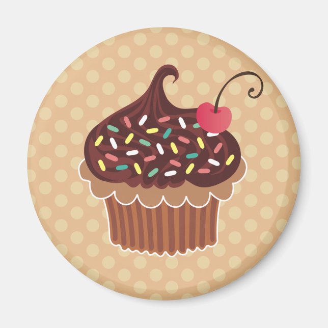 Chocolate & Cherry Cupcake Magnet (Front)