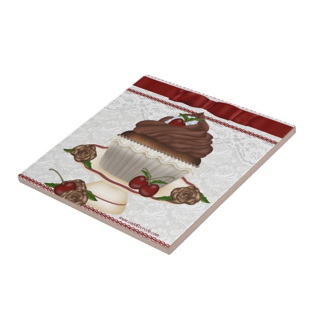 Chocolate Cherry Cupcake Tile (Side)